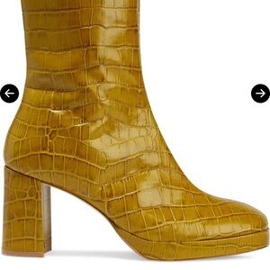 Miista Mustard Croc-Embossed Heeled Boots